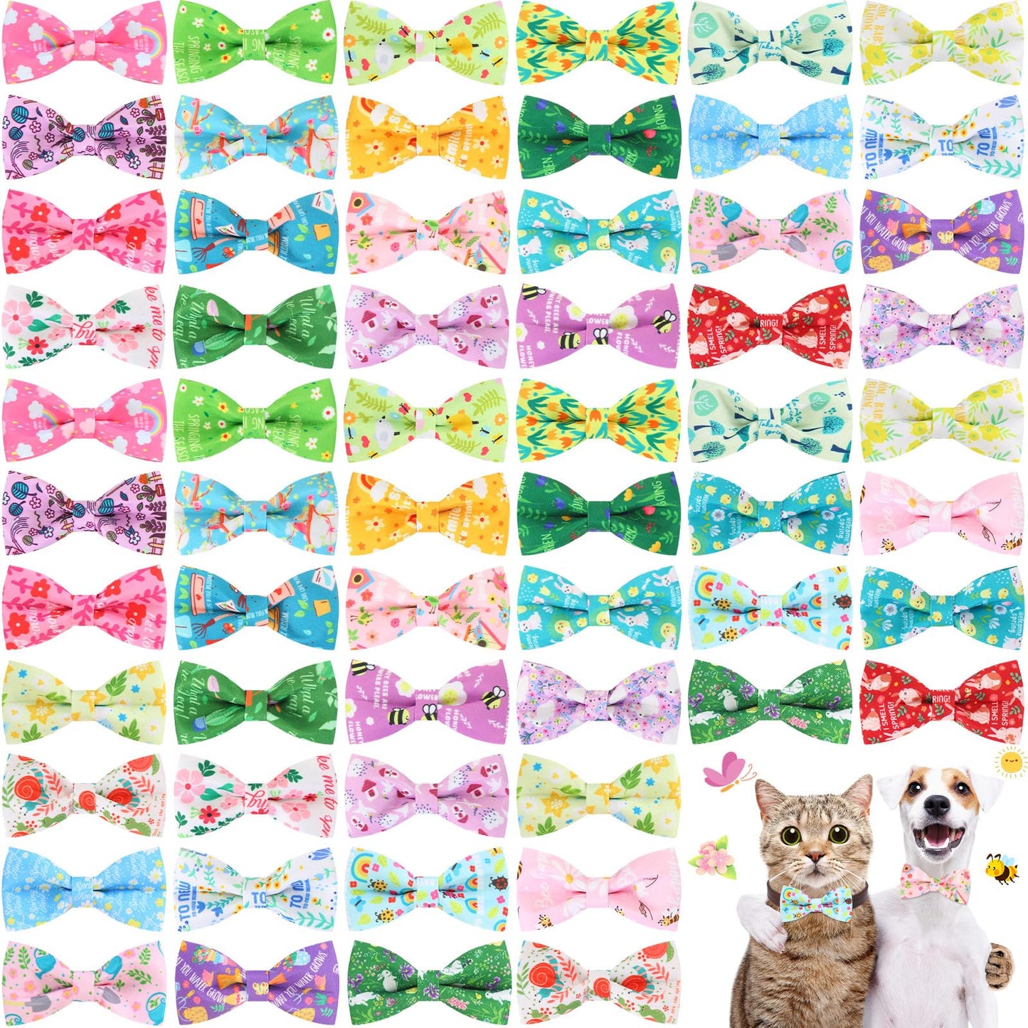 Sanwuta 60 Pcs Spring Dog Collar Bow Ties Bulk Dog Bowtie Seasonal Dog Accessories Collar Charms Detachable Attachment Puppy Bows for Small Medium Large Dogs Cat Grooming Supplies Pet Costume