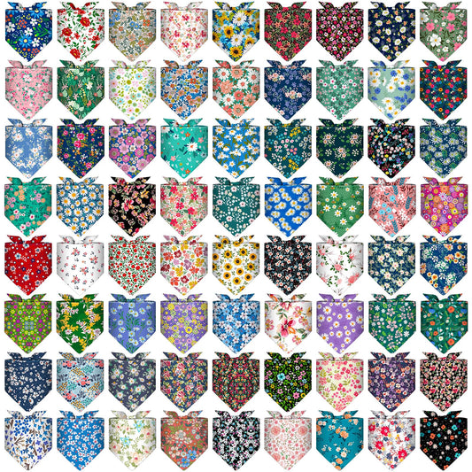 72 Packs Dog Bandanas Bulk Buffalo Plaid Dog Bandana Summer Scarf Triangle Fruit Dog Drool Bibs Fruit Washable Bandana Adjustable Kerchief Dog Cat Bandana for Beach Small Medium Pet Supplies (Flower)