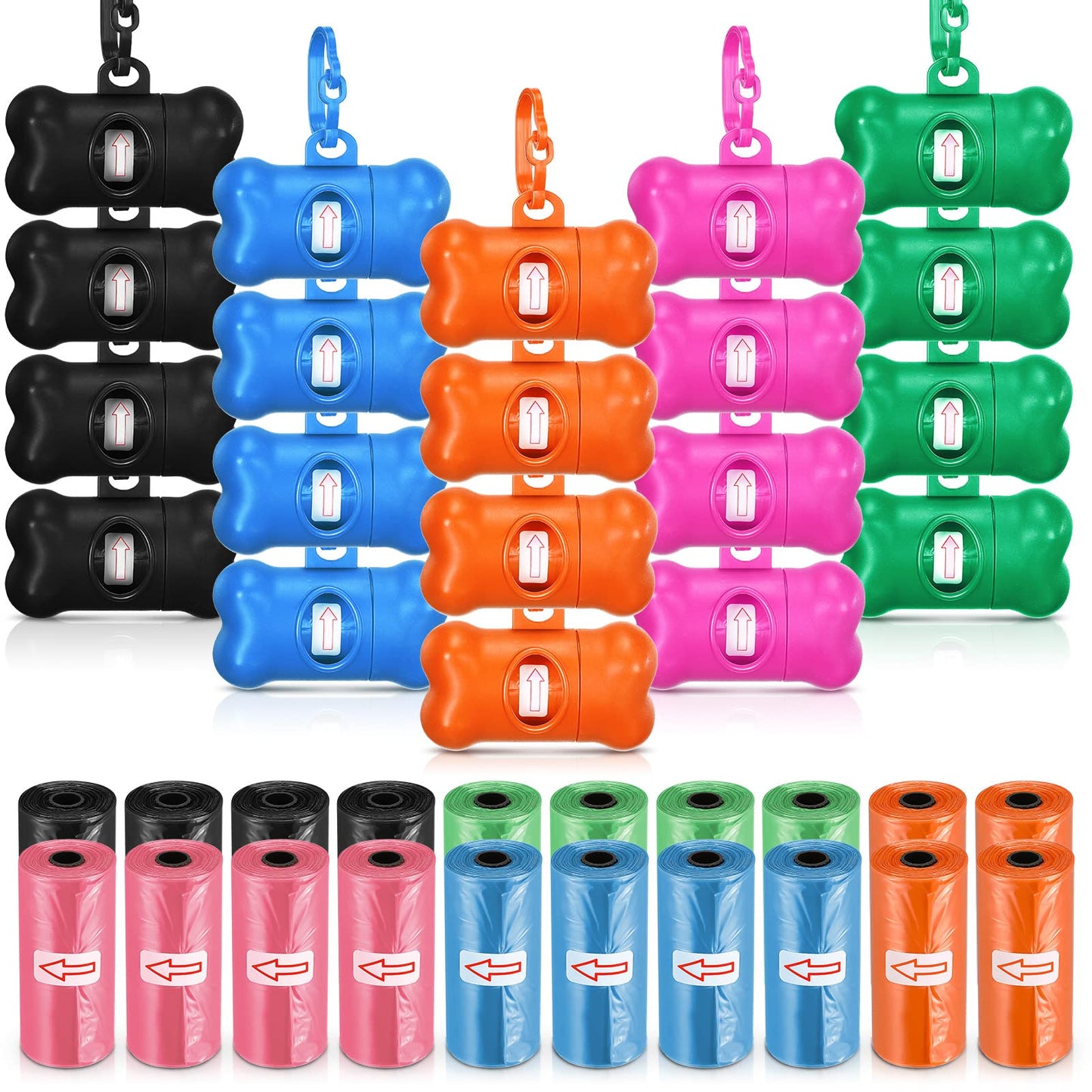 20 Pack Bone Shaped Poop Waste Bag Dispenser Dog Poop Waste Bag Holder Container with Clip Design Leakproof Dog Pet Waste Disposal Bags Doggy Cats Waste Bags for Outdoor Pet Supplies 5 Colors