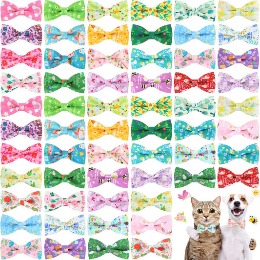 Sanwuta 60 Pcs Spring Dog Collar Bow Ties Bulk Dog Bowtie Seasonal Dog Accessories Collar Charms Detachable Attachment Puppy Bows for Small Medium Large Dogs Cat Grooming Supplies Pet Costume