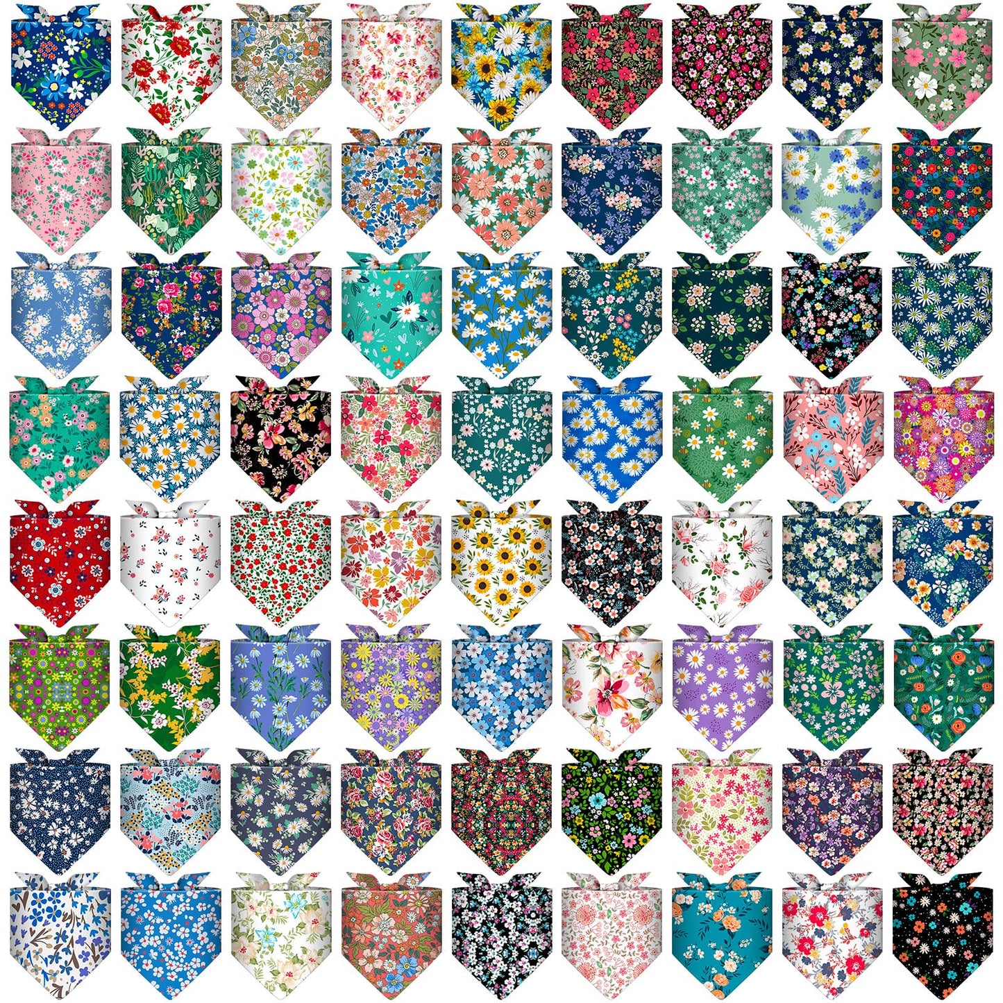 72 Packs Dog Bandanas Bulk Buffalo Plaid Dog Bandana Summer Scarf Triangle Fruit Dog Drool Bibs Fruit Washable Bandana Adjustable Kerchief Dog Cat Bandana for Beach Small Medium Pet Supplies (Flower)