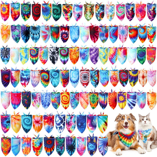 Huhumy 200 Pcs Tie Dye Dog Bandanas Bulk Pet Bandanas Dog Bandanas Bibs Triangle Dog Scarf Colorful Pet Dog Bandanas for Medium Large Dog Groomers Birthday Gifts Supplies Summer Costume Decoration