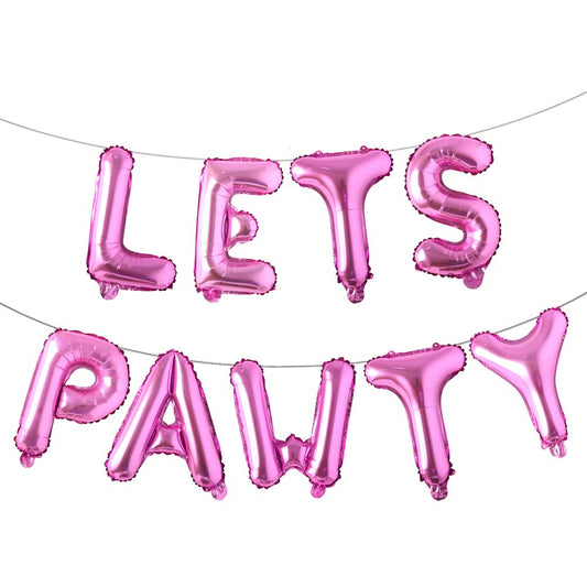 9PCS 16 Foil Balloon Dog Pet Birthday Lets Pawty BalloonsHappy Birthday Banner for Pet Dog Party Supplies Decoration Set (Rose Red)